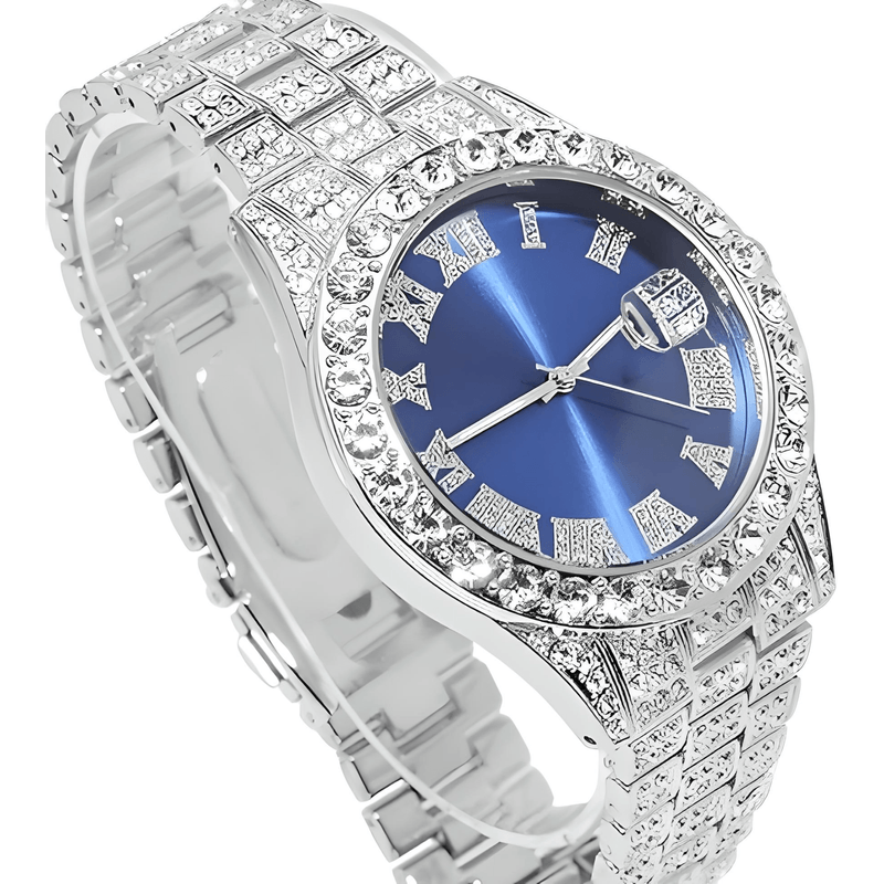 Fashion, accesorii si bijuterii - Barbati - Bijuterii barbati - Ceasuri barbati - Ceas Iced Out, insertii zirconiu, unisex, culoare silver blue - Infinity.ro