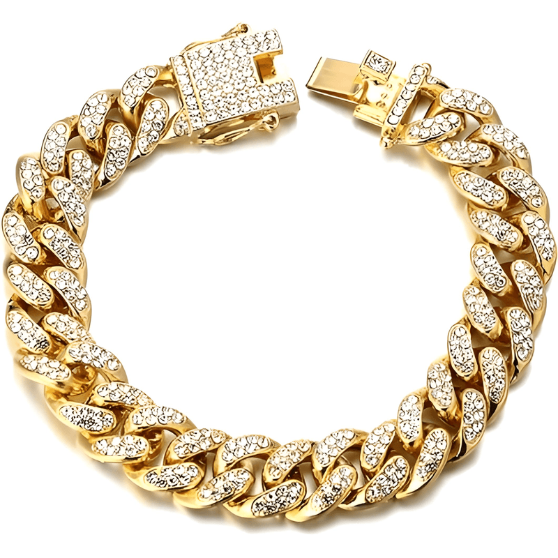 Fashion, accesorii si bijuterii - Barbati - Bijuterii barbati - Alte bijuterii barbati - Set Ceas Iced Out Gold Blue + Bratara Cuban, insertii din zirconiu - Infinity.ro