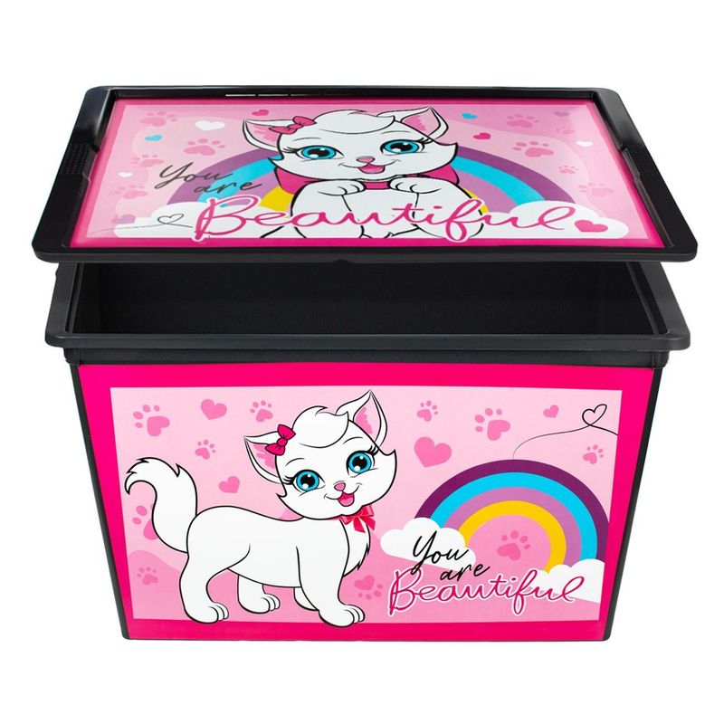 Casa si Gradina - Mobilier - Organizare si depozitare - Cutii depozitare - Cutie depozitare jucarii plastic, capac si roti, pisica, roz, 50l - Infinity.ro