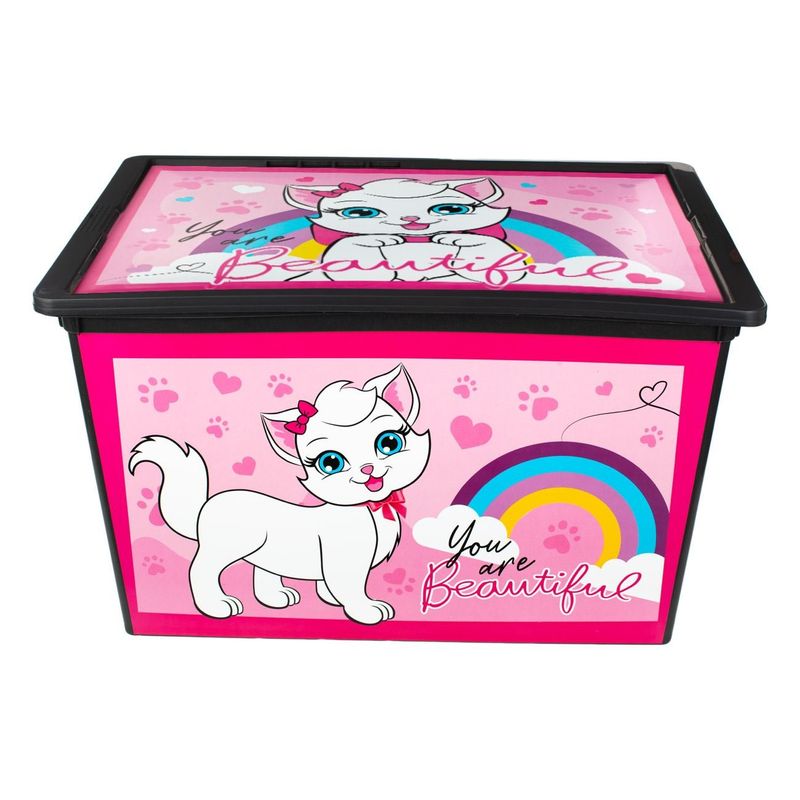 Casa si Gradina - Mobilier - Organizare si depozitare - Cutii depozitare - Cutie depozitare jucarii plastic, capac si roti, pisica, roz, 50l - Infinity.ro