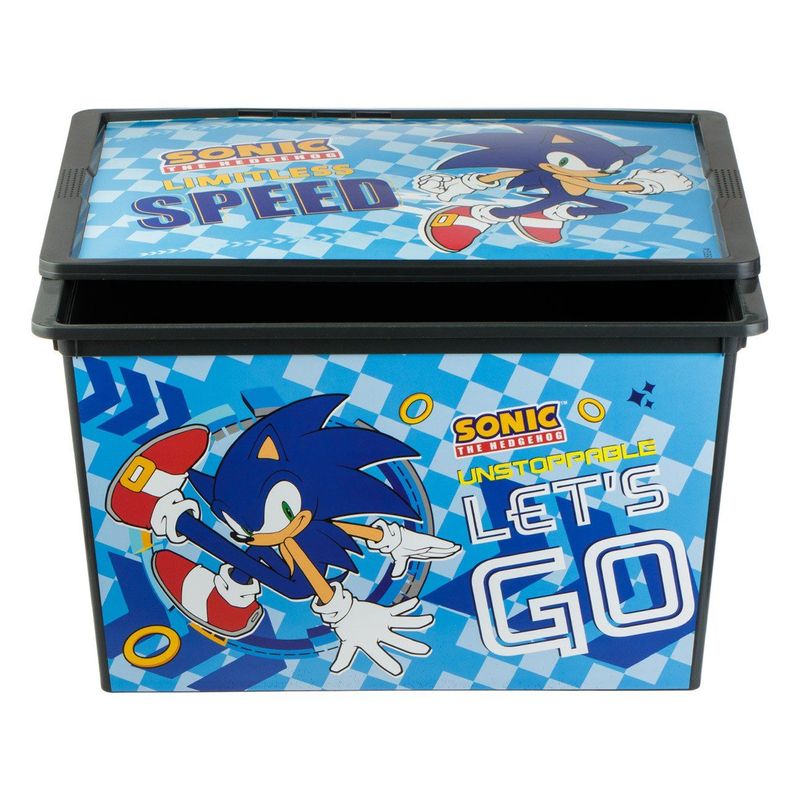Casa si Gradina - Mobilier - Organizare si depozitare - Cutii depozitare - Cutie depozitare jucarii, sonic, capac si roti, albastru, dimensiuni 52.5 x 37 x 31cm, capacitate 50l - Infinity.ro