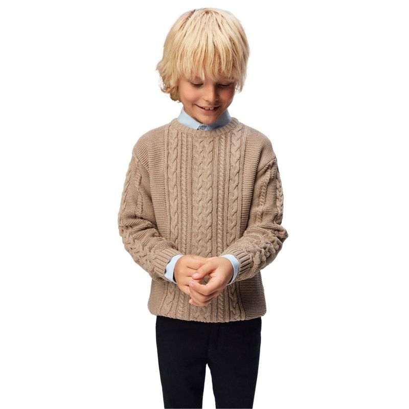 Fashion, accesorii si bijuterii - Copii - Imbracaminte copii - Treninguri si compleuri copii - Tinuta Casual Baieti, Montella, cu Camasa Bleu, 3 Piese, MT-4022 - 92 cm, Crem - Infinity.ro