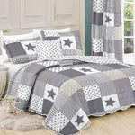 Casa si Gradina - Textile si covoare - Pături și cuverturi - Cuverturi - Cuvertura pat patchwork, model stele, gri, 160x 230cm, polyester - Infinity.ro