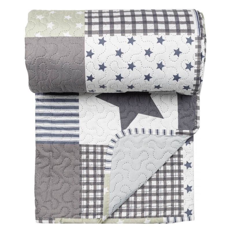 Casa si Gradina - Textile si covoare - Pături și cuverturi - Cuverturi - Cuvertura pat patchwork, model stele, gri, 160x 230cm, polyester - Infinity.ro