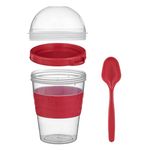 Casa si Gradina - Bucatarie si vesela - Organizare si depozitare bucatarie - Cutii alimentare - Caserola plastic, model take away snack, capacitate 0,6l, transparent, lingura rosie, 6.8 x 17cm - Infinity.ro