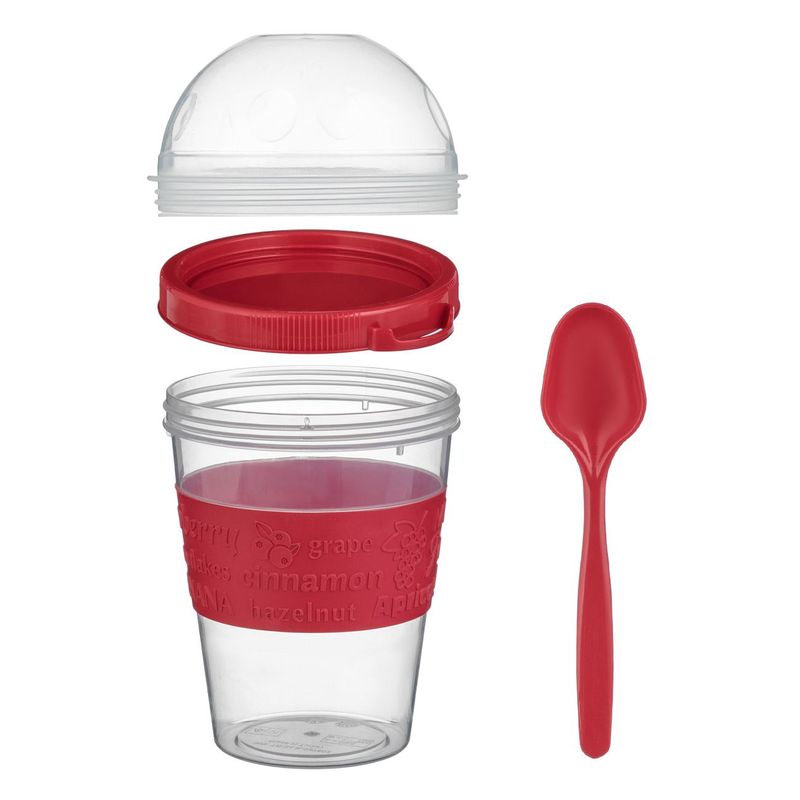 Casa si Gradina - Bucatarie si vesela - Organizare si depozitare bucatarie - Cutii alimentare - Caserola plastic, model take away snack, capacitate 0,6l, transparent, lingura rosie, 6.8 x 17cm - Infinity.ro