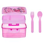 Casa si Gradina - Bucatarie si vesela - Organizare si depozitare bucatarie - Cutii alimentare - Caserola alimente, model fluturi, roz, capacitate 1.1l, tavita detasabila, tacamuri incluse - Infinity.ro