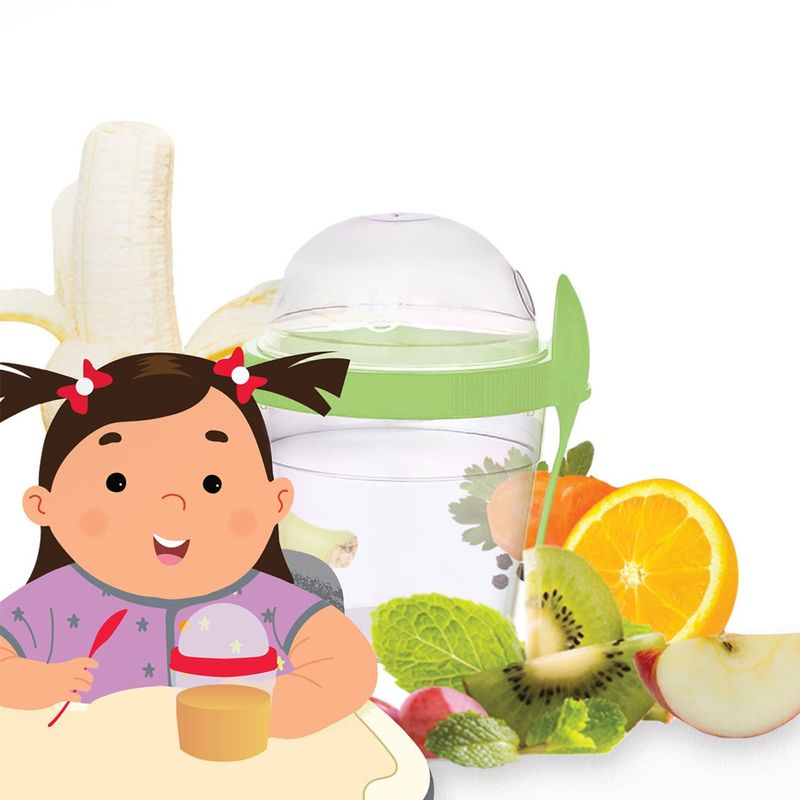 Casa si Gradina - Bucatarie si vesela - Organizare si depozitare bucatarie - Cutii alimentare - Caserola plastic, model take away snack, culoare verde menta,  0,5l, diametru 10cm, inaltime 14cm, lingura incorporata - Infinity.ro