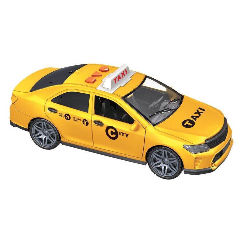 Jucarii, Copii si Bebe/Jucarii si jocuri/Vehicule si jucarii cu telecomanda/Masinute - Masina jucarie, model taxi, culoare galbena, lumini si sunete, usi rabatabile, functionare pe baterii - Infinity.ro