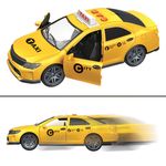 Jucarii, Copii si Bebe/Jucarii si jocuri/Vehicule si jucarii cu telecomanda/Masinute - Masina jucarie, model taxi, culoare galbena, lumini si sunete, usi rabatabile, functionare pe baterii - Infinity.ro