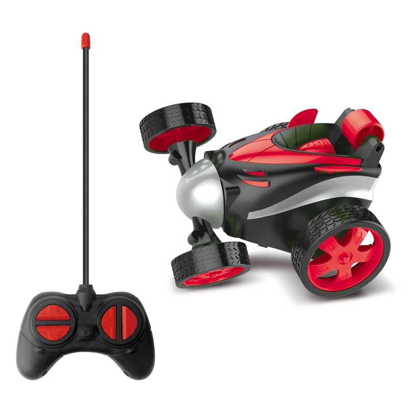 Jucarii, Copii si Bebe/Jucarii si jocuri/Vehicule si jucarii cu telecomanda/Masinute - Masina cu telecomanda, stunt 360°, r/c, rotire 360°, lumini colorate, raza 9m, rosu negru - Infinity.ro