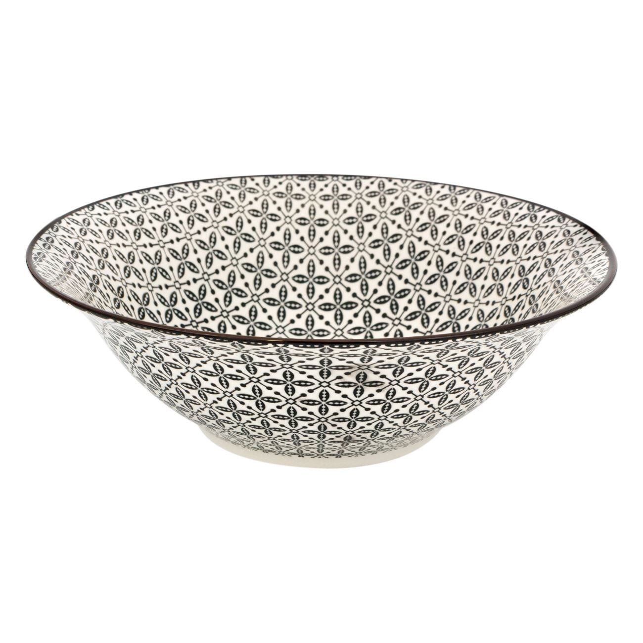 Bol portelan, model geometric, culoare bej negru, capacitate 1.65l, diametru 25cm, inaltime 8cm