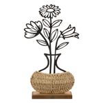 Casa si Gradina - Decoratiuni - Obiecte decorative - Vaze si boluri decorative - Vaza decorativa, model floral decupat, baza paie naturala, negru/bej, 20x 35 x 6cm - Infinity.ro