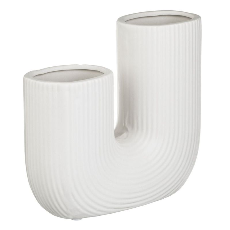 Casa si Gradina - Decoratiuni - Obiecte decorative - Vaze si boluri decorative - Vaza ceramica, model dublu, culoare alb, dimensiuni 18 x 6 x 16.5 cm, dungi reliefate - Infinity.ro