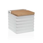 Casa si Gradina - Bucatarie si vesela - Organizare si depozitare bucatarie - Cutii alimentare - Solnita cu capac Versa Dungi Alb Ceramica Bambus Dolomite 11 x 11 x 11 cm - Infinity.ro