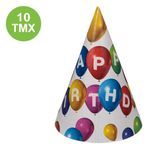 Casa si Gradina - Decoratiuni - Decoratiuni petrecere - Accesorii pentru petrecere - Coifuri petrecere carton, model baloane happy birthday, set 10 bucati, multicolor, 15 cm - Infinity.ro