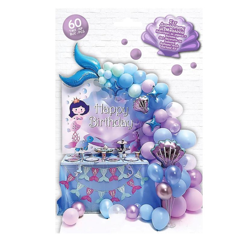 Casa si Gradina - Decoratiuni - Decoratiuni petrecere - Baloane - Set decorativ petrecere, model sirena, 60 bucati, multicolor, baloane si accesorii - Infinity.ro
