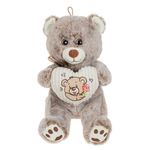 Jucarii, Copii si Bebe - Jucarii si jocuri - Jucarii de plus - Ursulet de plus, model clasic, gri bej, inaltime 28 cm, inima ecru cu broderie - Infinity.ro