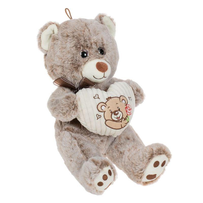 Jucarii, Copii si Bebe - Jucarii si jocuri - Jucarii de plus - Ursulet de plus, model clasic, gri bej, inaltime 28 cm, inima ecru cu broderie - Infinity.ro
