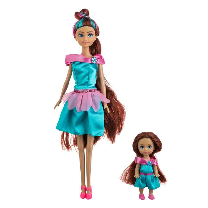 Jucarii, Copii si Bebe - Jucarii si jocuri - Papusi si accesorii - Papusi - Set papusi, printesa si fetita, par rosu, rochie satinata, multicolor, 2 bucati - Infinity.ro