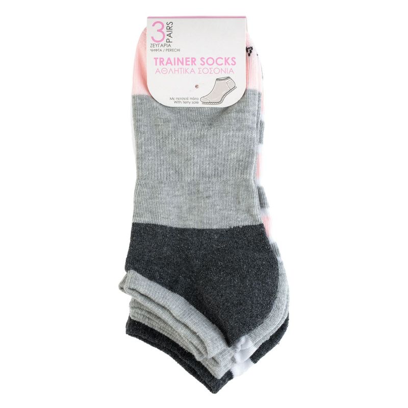 Fashion, accesorii si bijuterii - Femei - Lenjerie si pijamale femei - Sosete si ciorapi femei - Sosete sport dama, set 3 perechi, multicolor, dungi roz gri antracit - Infinity.ro