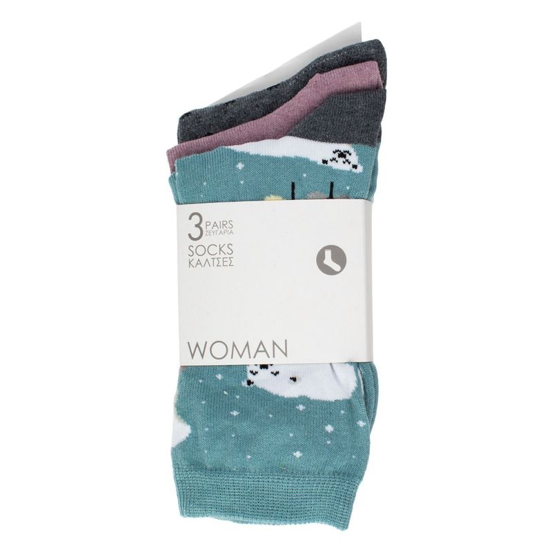 Fashion, accesorii si bijuterii - Femei - Lenjerie si pijamale femei - Sosete si ciorapi femei - Set sosete femei multicolor, 3 perechi, imprimeu ursuleti si buline - Infinity.ro