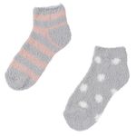 Fashion, accesorii si bijuterii - Femei - Lenjerie si pijamale femei - Sosete si ciorapi femei - Sosete dama, model pufoase, set 2 perechi, culoare gri cu dungi si buline - Infinity.ro