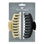 Fashion, accesorii si bijuterii - Femei - Accesorii femei - Accesorii pentru par femei - Set clame par femei, 2 bucati, plastic, culoare negru si bej, 11cm - Infinity.ro