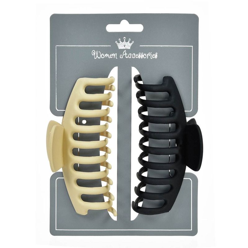 Fashion, accesorii si bijuterii - Femei - Accesorii femei - Accesorii pentru par femei - Set clame par femei, 2 bucati, plastic, culoare negru si bej, 11cm - Infinity.ro