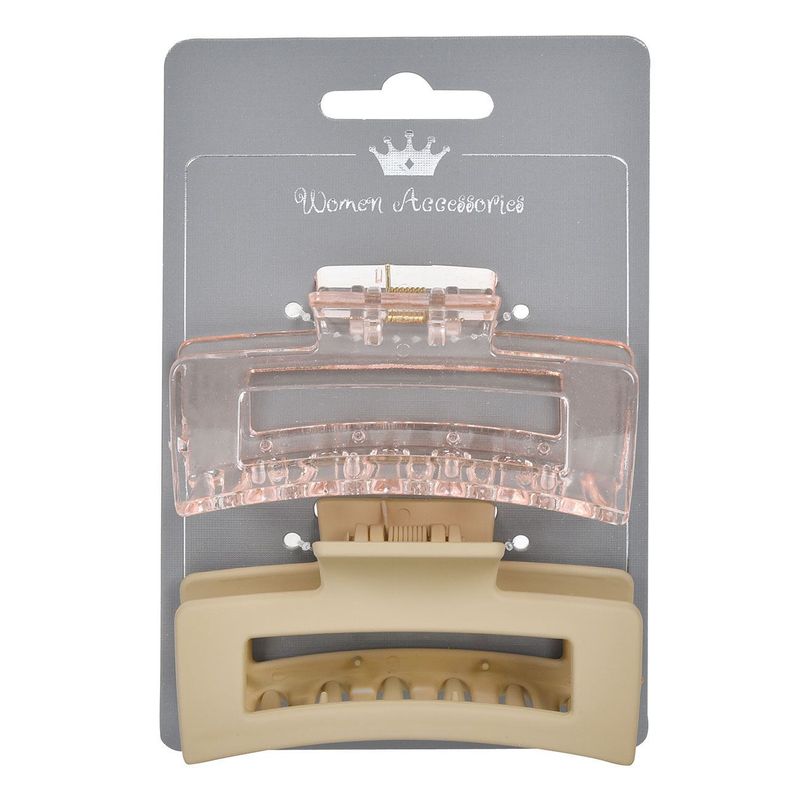 Fashion, accesorii si bijuterii - Femei - Accesorii femei - Accesorii pentru par femei - Set clame de par, dreptunghiulare, transparent si mat, nude, 8.5cm, 2 bucati - Infinity.ro