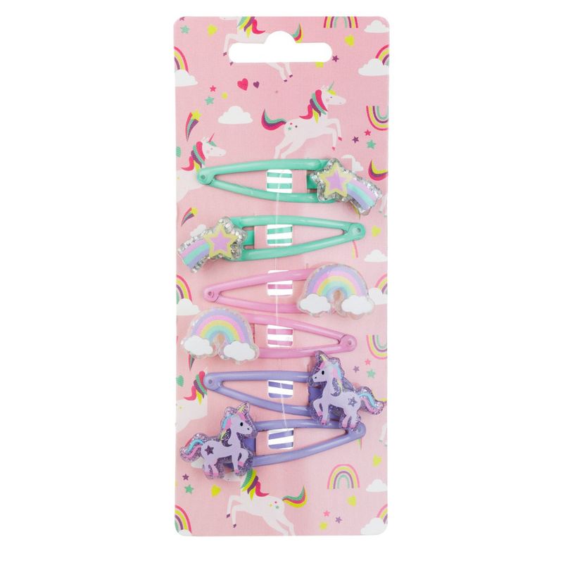 Fashion, accesorii si bijuterii - Copii - Accesorii copii - Accesorii pentru par copii - Set clame par, 3d unicorn, multicolor, metal, 6 bucati - Infinity.ro