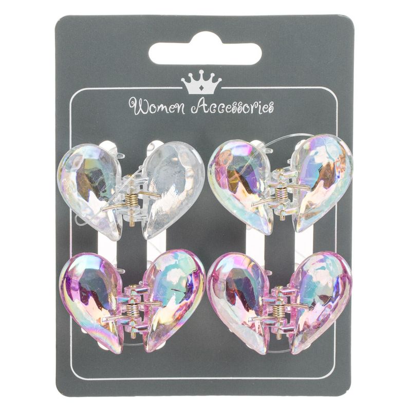 Fashion, accesorii si bijuterii - Femei - Accesorii femei - Accesorii pentru par femei - Set 4 clame de par, model inima, culoare multicolor, dimensiune 4.5 x 3.5cm - Infinity.ro