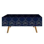 Casa si Gradina - Textile si covoare - Textile bucatarie - Fete de masa - Fata de masa petrecere plastic, model happy birthday, culoare albastru auriu, dimensiuni 180x 120cm, 1 bucata - Infinity.ro