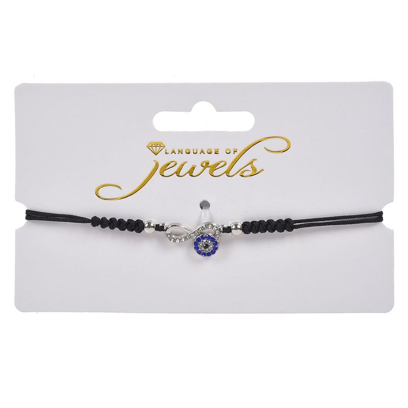 Fashion, accesorii si bijuterii - Femei - Bijuterii femei - Bratari femei - Bratara dama infinity, cordon negru, decor ochi bleu, strass argintiu - Infinity.ro