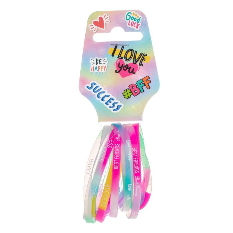 Fashion, accesorii si bijuterii - Femei - Bijuterii femei - Bratari femei - Set bratari silicon, model tie dye, mesaje motivationale, multicolor, 12 bucati - Infinity.ro