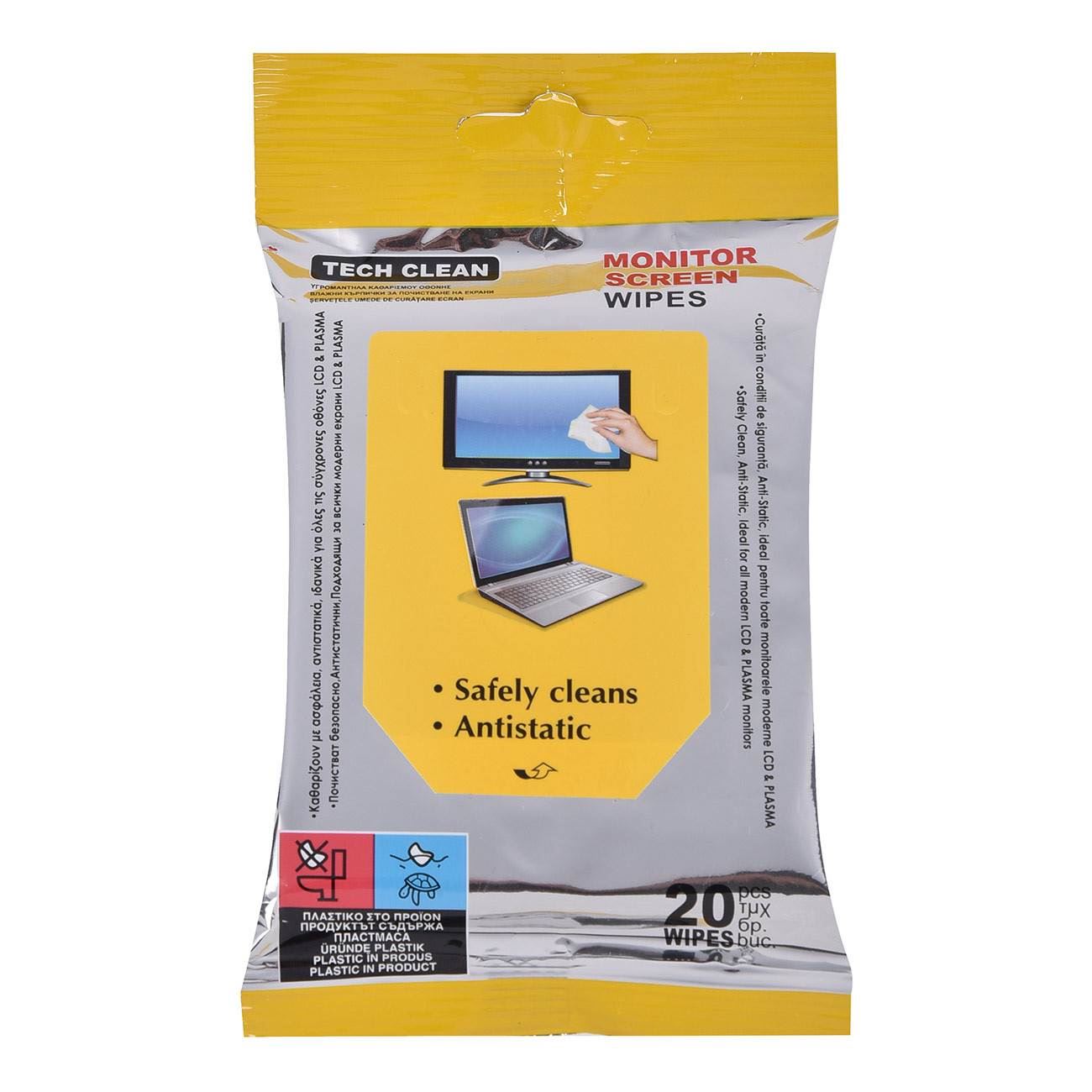 Servetele umede ecran, tech clean, monitor screen wipes, antistatice, set 20 bucati
