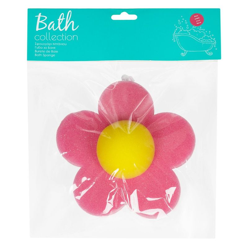 Ingrijire personala si Cosmetice - Ingrijire personala - Ingrijire corp - Bureti de baie - Burete baie, model floare, culori fucsia galben, dimensiuni 14.5 x 14 x 3.5cm - Infinity.ro