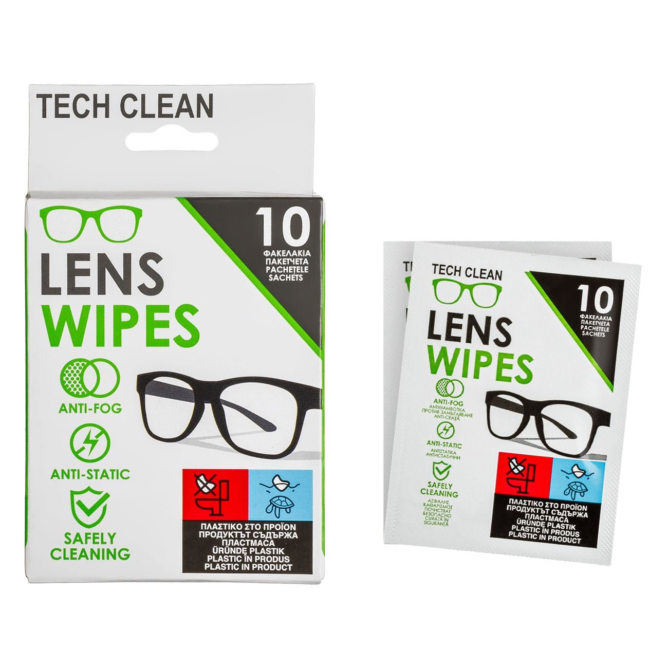 Servetele umede pentru ochelari, tech clean, anti-fog, anti-static, set 10 bucati