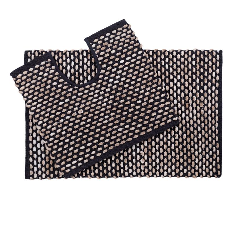 Casa si Gradina - Textile si covoare - Covoare - Covorase baie - Set covorase baie, model, 2 bucati, culoare negru bej, dimensiuni 80x 50cm si 50x 45cm - Infinity.ro