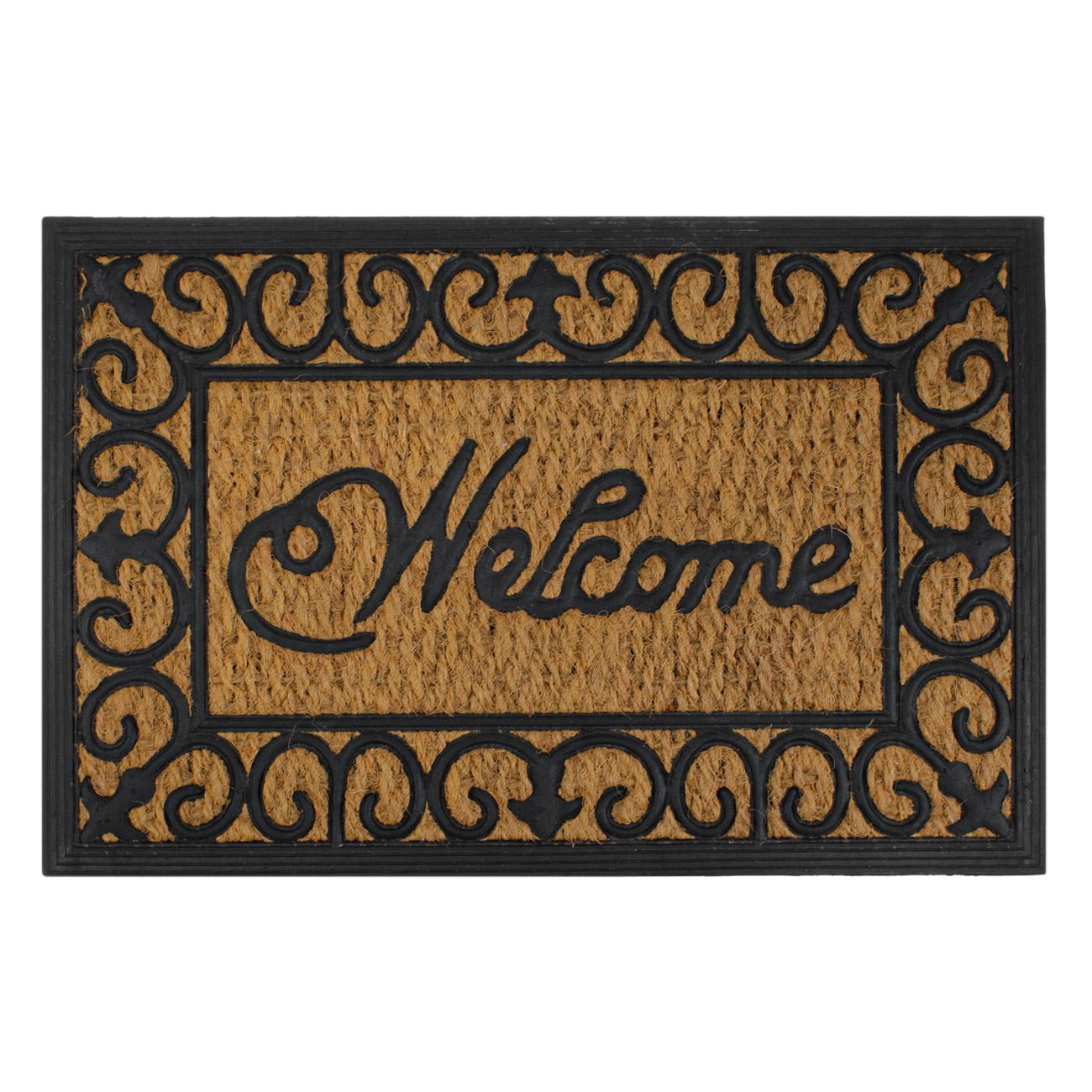 Covoras usa, model welcome, maro/negru, 60x 40cm, fibre cocos si cauciuc