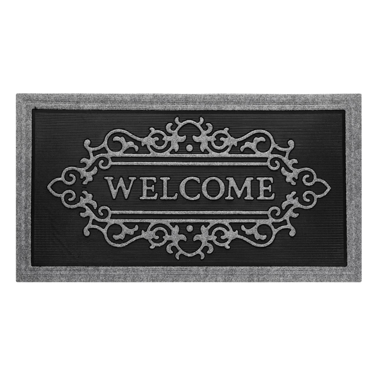 Covoras usa, model welcome, gri/negru, 90x 50cm, grosime 5mm, cauciuc/mocheta
