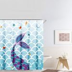 Casa si Gradina - Textile si covoare - Perdele si draperii - Perdele - Perdea dus, model sirena, material peva, dimensiune 180x 180cm, culoare multicolor, set 12 inele - Infinity.ro