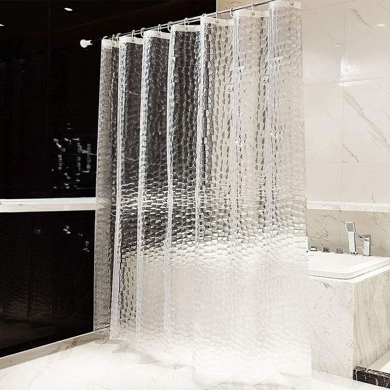 Casa si Gradina - Sanitare - Cazi si cabine de dus - Paravane si usi - Perdea dus, clear 3d, pietre transparent, dimensiuni 180x 180cm, material peva, set 12 inele - Infinity.ro
