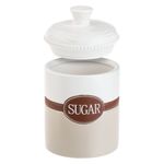 Casa si Gradina - Bucatarie si vesela - Organizare si depozitare bucatarie - Borcane si capace - Borcan ceramic, model sugar, culori alb ecru maro,  1l, inaltime 18cm, diametru 11.5cm, capac etans cu inel silicon. - Infinity.ro