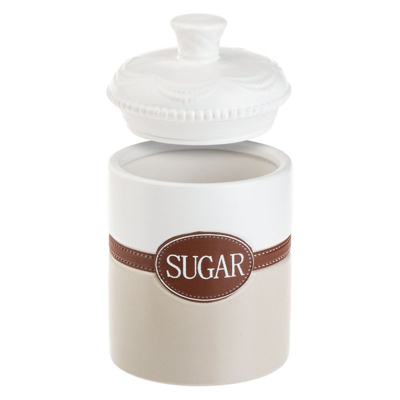 Casa si Gradina - Bucatarie si vesela - Organizare si depozitare bucatarie - Borcane si capace - Borcan ceramic, model sugar, culori alb ecru maro,  1l, inaltime 18cm, diametru 11.5cm, capac etans cu inel silicon. - Infinity.ro
