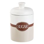 Casa si Gradina - Bucatarie si vesela - Organizare si depozitare bucatarie - Borcane si capace - Borcan ceramic, model sugar, culori alb ecru maro,  1l, inaltime 18cm, diametru 11.5cm, capac etans cu inel silicon. - Infinity.ro