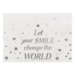Carti si Birotica - Birotica - Accesorii de birou - Mape si dosare - Mapa cu capsa, model transparent, mesaj „let your smile change the world”, 33 x 24 cm, plastic - Infinity.ro