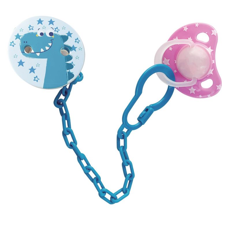 Jucarii, Copii si Bebe - Hrana si alaptare - Biberoane, suzete si accesorii hranire - Suzete si accesorii - Lant suzeta honeybaby dinozaur, plastic, albastru, 24 cm - Infinity.ro