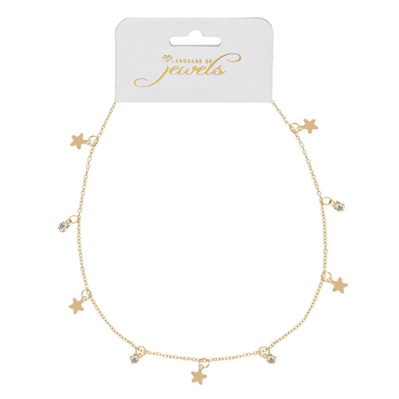 Fashion, accesorii si bijuterii - Femei - Bijuterii femei - Coliere femei - Colier language of jewels, model stele, strass, lant culoare aurie - Infinity.ro