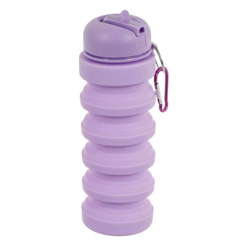 Casa si Gradina - Bucatarie si vesela - Cani si pahare - Sticle - Sticla de apa pliabila, silicon, capacitate 200-500 ml, inel suspendare, lila - Infinity.ro